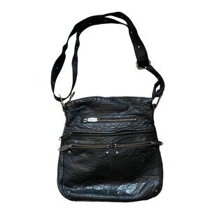 Kenneth Cole Reaction Black Leather Crossbody Bag With Adjustable Strap & Multip
